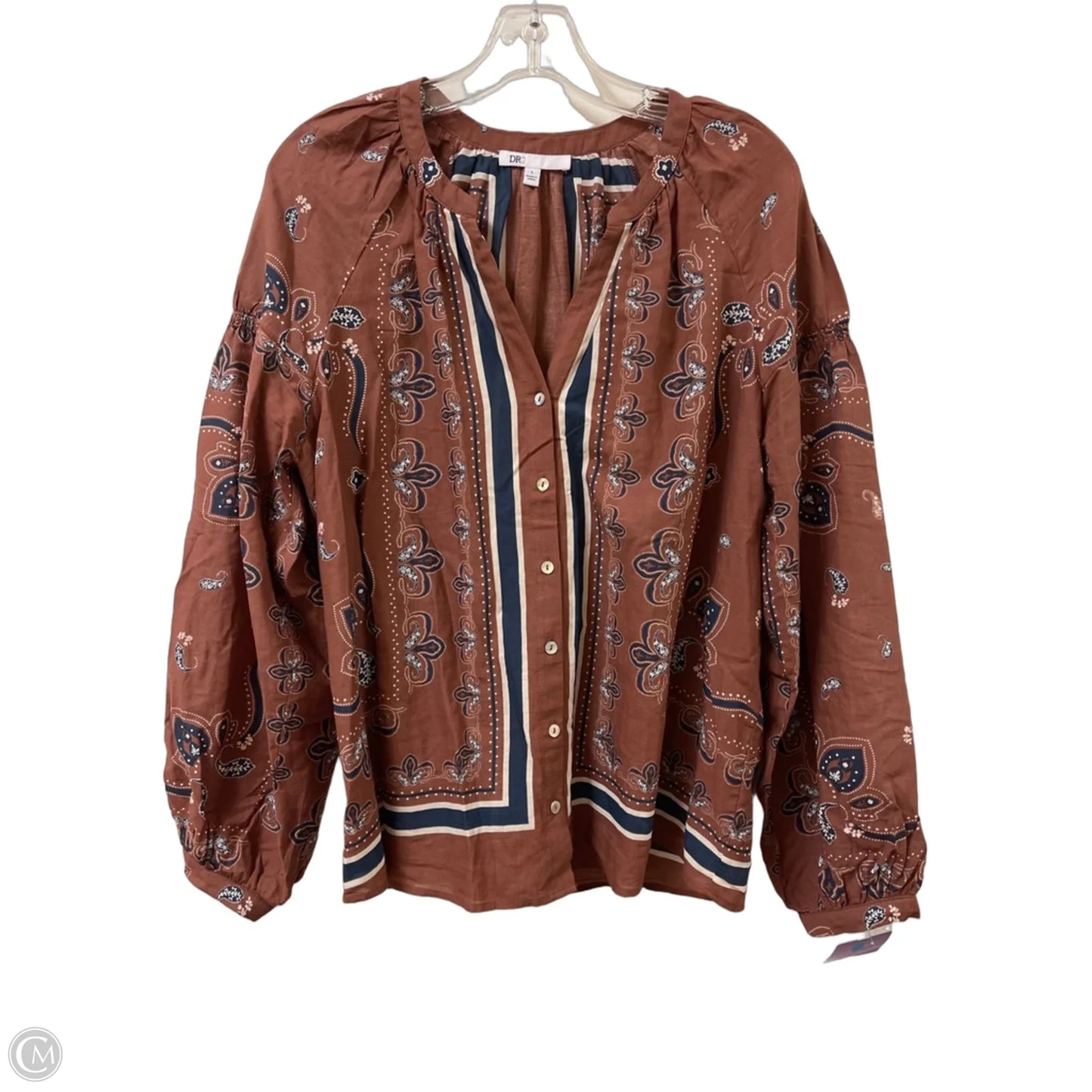 Blouse Long Sleeve By Dr2 In Brown, Size: L