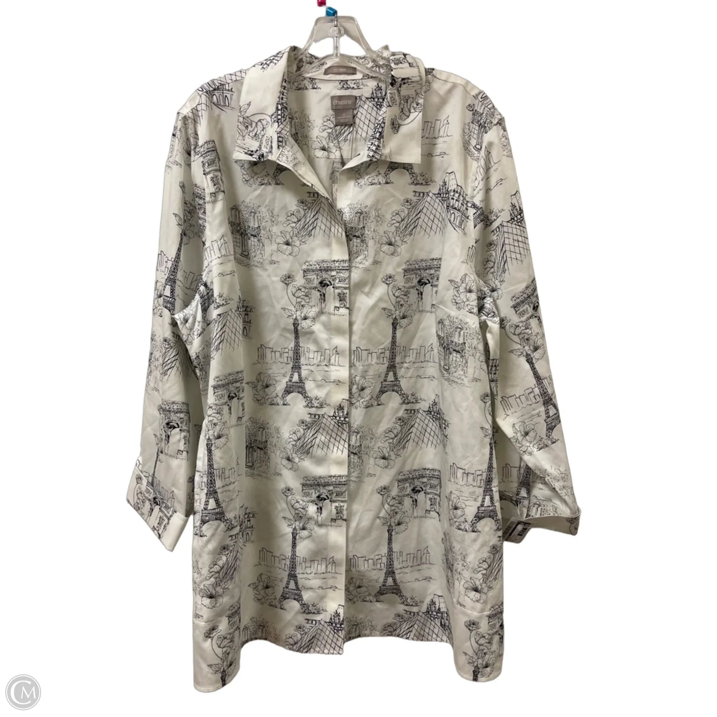 Blouse Long Sleeve By Chicos In Black & White, Size: 2x