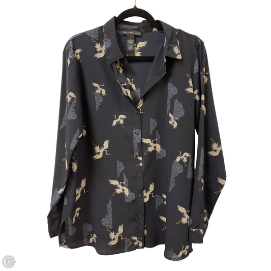 Blouse Long Sleeve By Joan Vass In Navy, Size: L