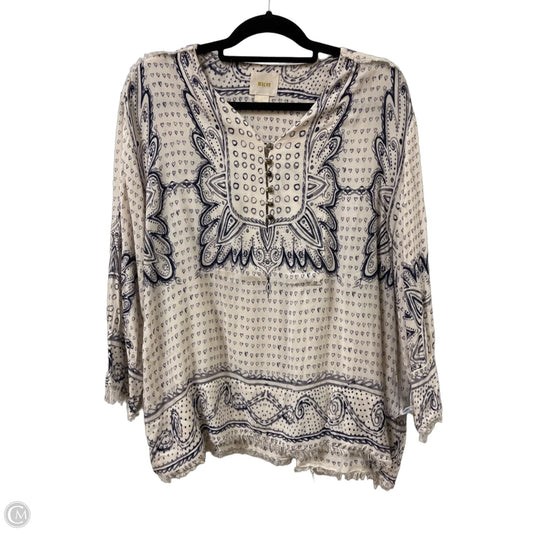 Top Long Sleeve By Maeve In Blue & White, Size: L