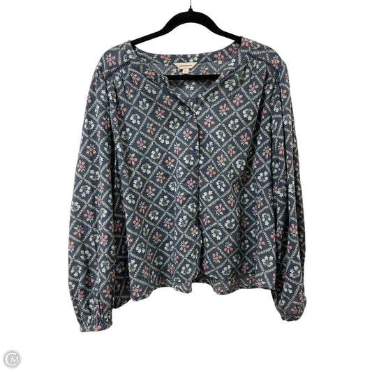 Blouse Long Sleeve By Lucky Brand In Blue, Size: Xl