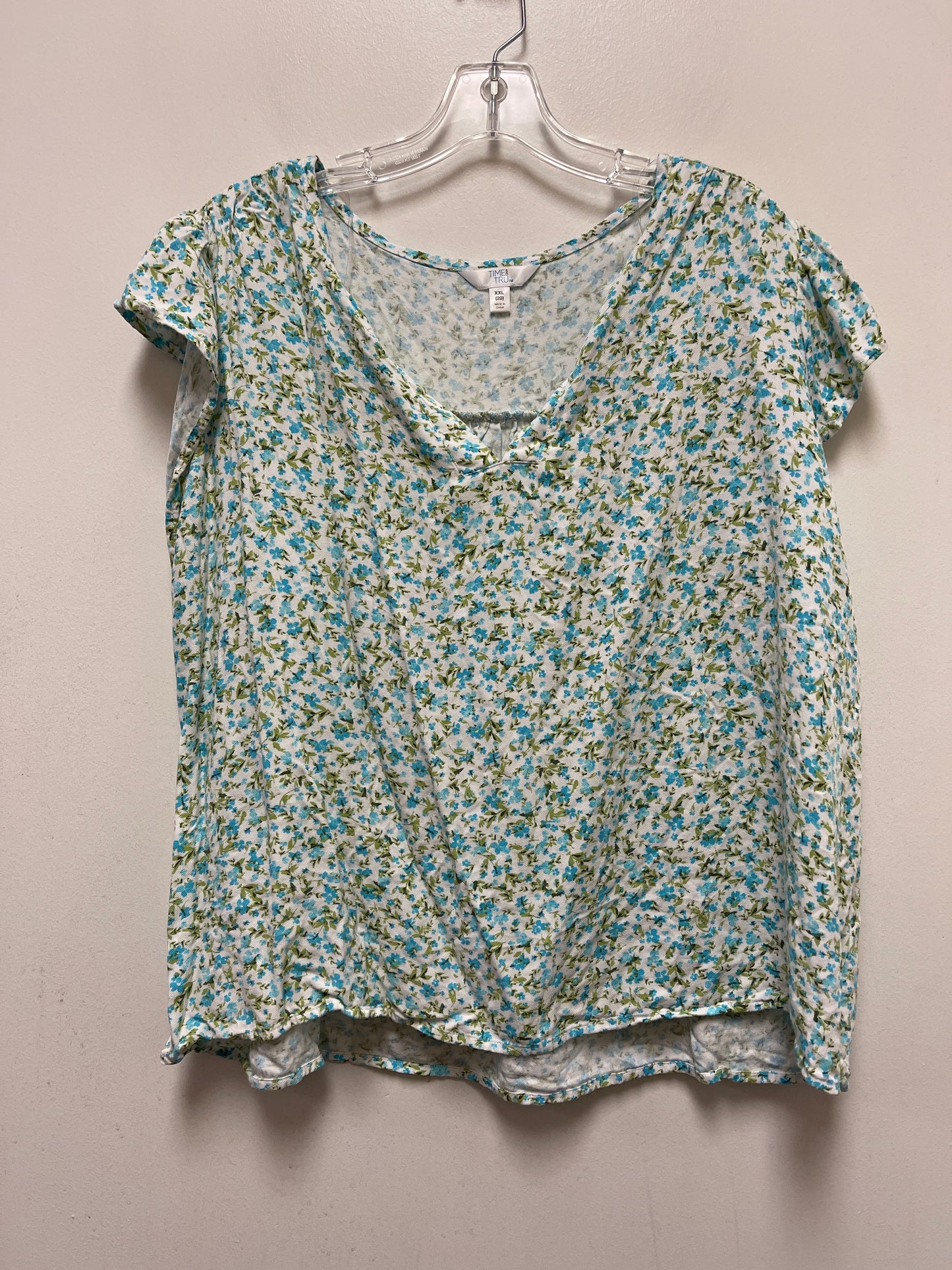 Blue & Green Top Short Sleeve Time And Tru, Size 2x