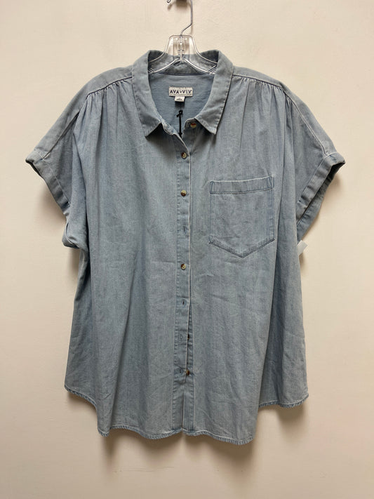 Top Short Sleeve By Ava & Viv In Blue Denim, Size: 2x