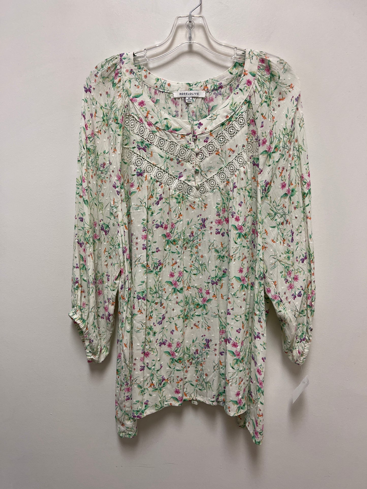 Top Long Sleeve By Rose And Olive In Floral Print, Size: 2x