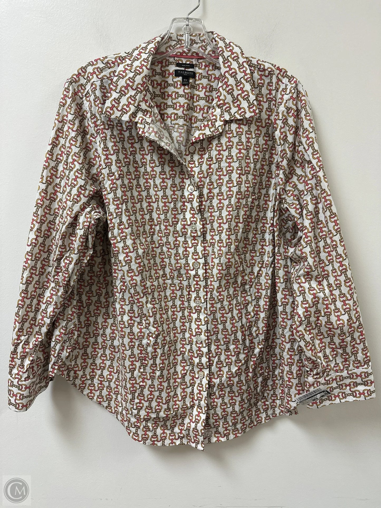 Top Long Sleeve By Talbots In Cream & Pink, Size: 2x