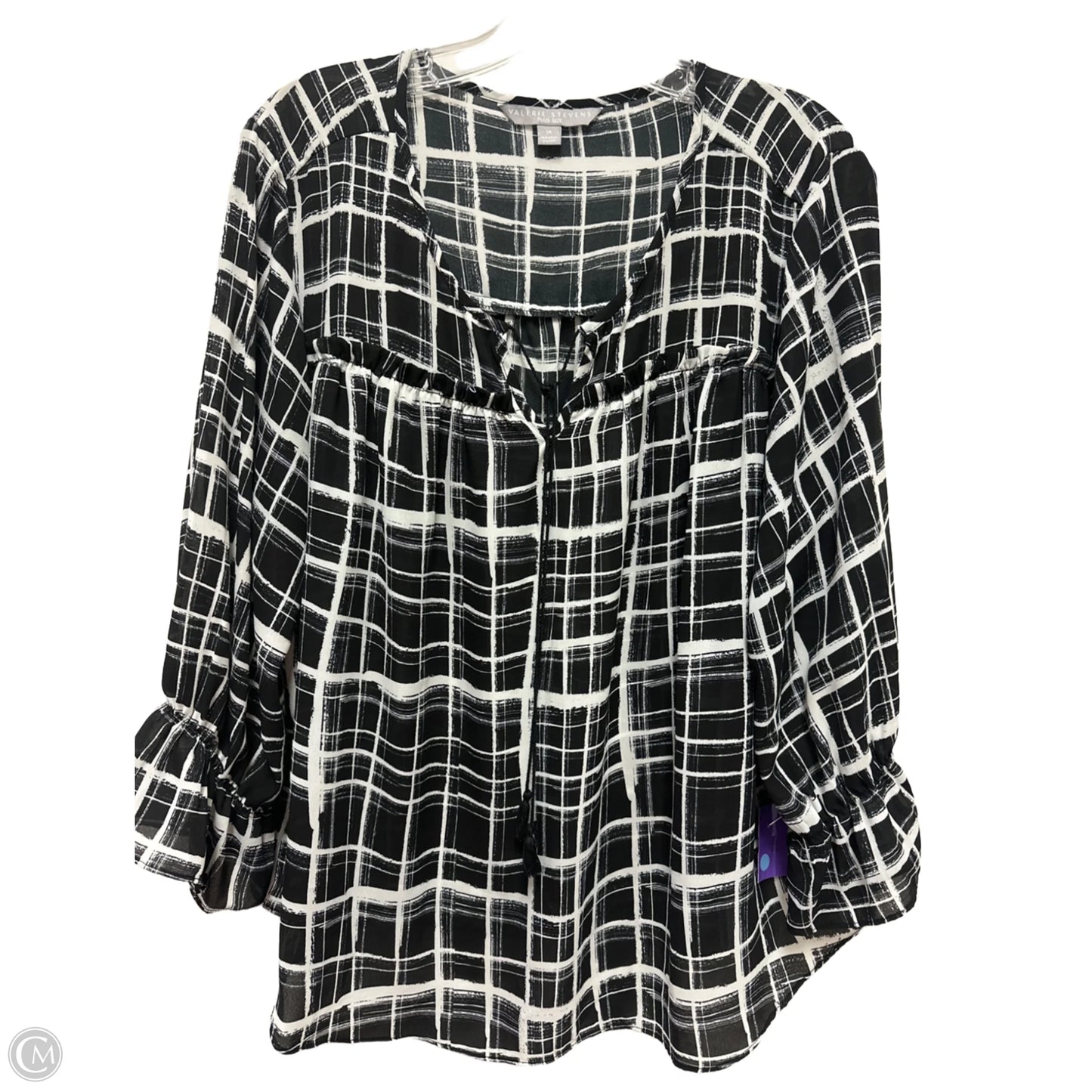 Top Long Sleeve By Valerie Stevens In Black, Size: 1x
