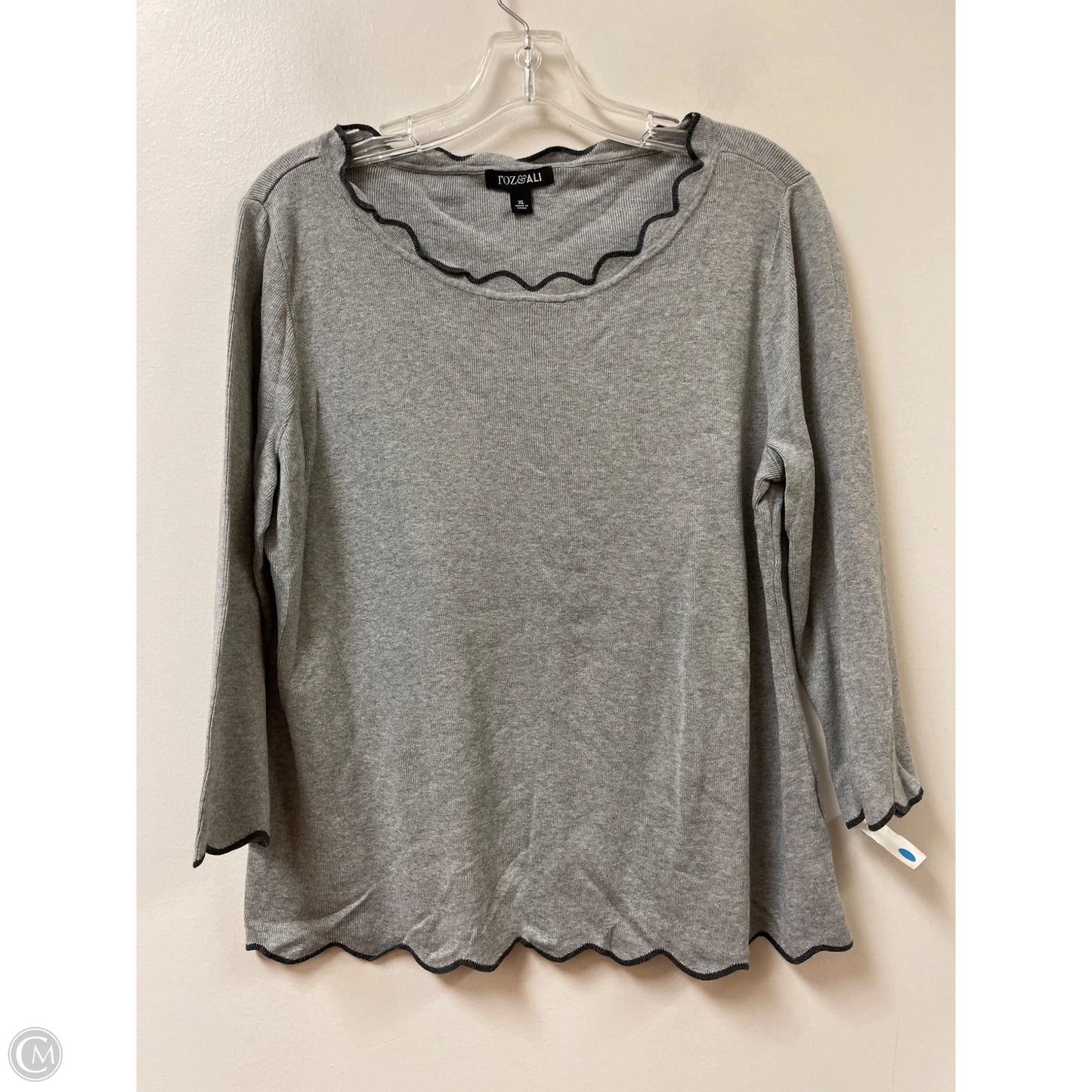 Top 3/4 Sleeve By Roz And Ali In Grey, Size: Xl