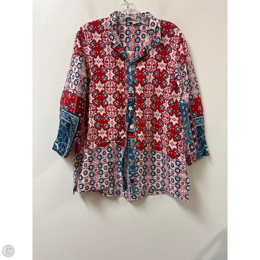 Blouse Long Sleeve By John Mark In Blue & Red, Size: M