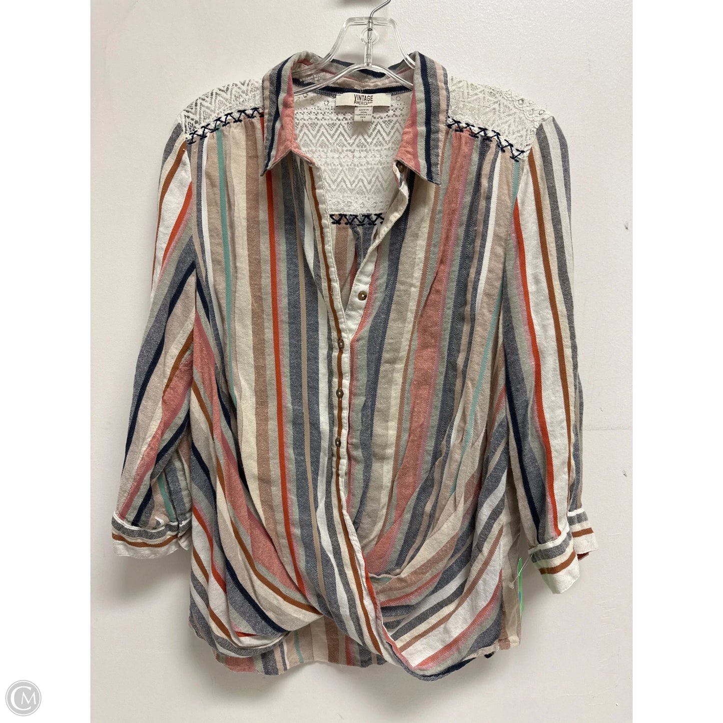 Top Long Sleeve By Vintage America In Striped Pattern, Size: L