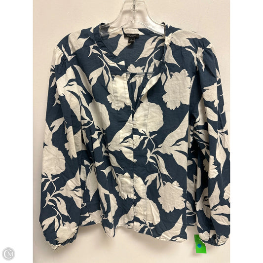 Top Long Sleeve By Ann Taylor In Blue & Cream, Size: L