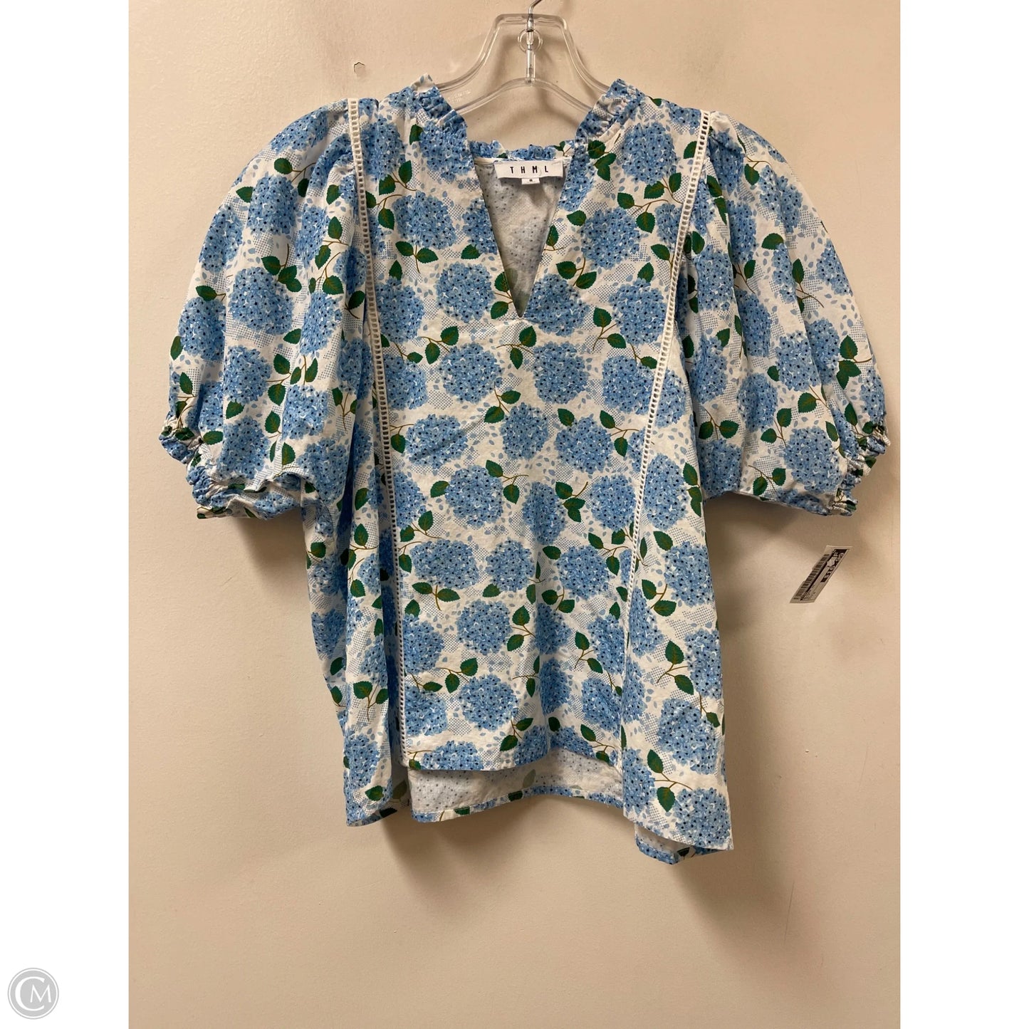 Blouse Short Sleeve By Thml In Blue, Size: S