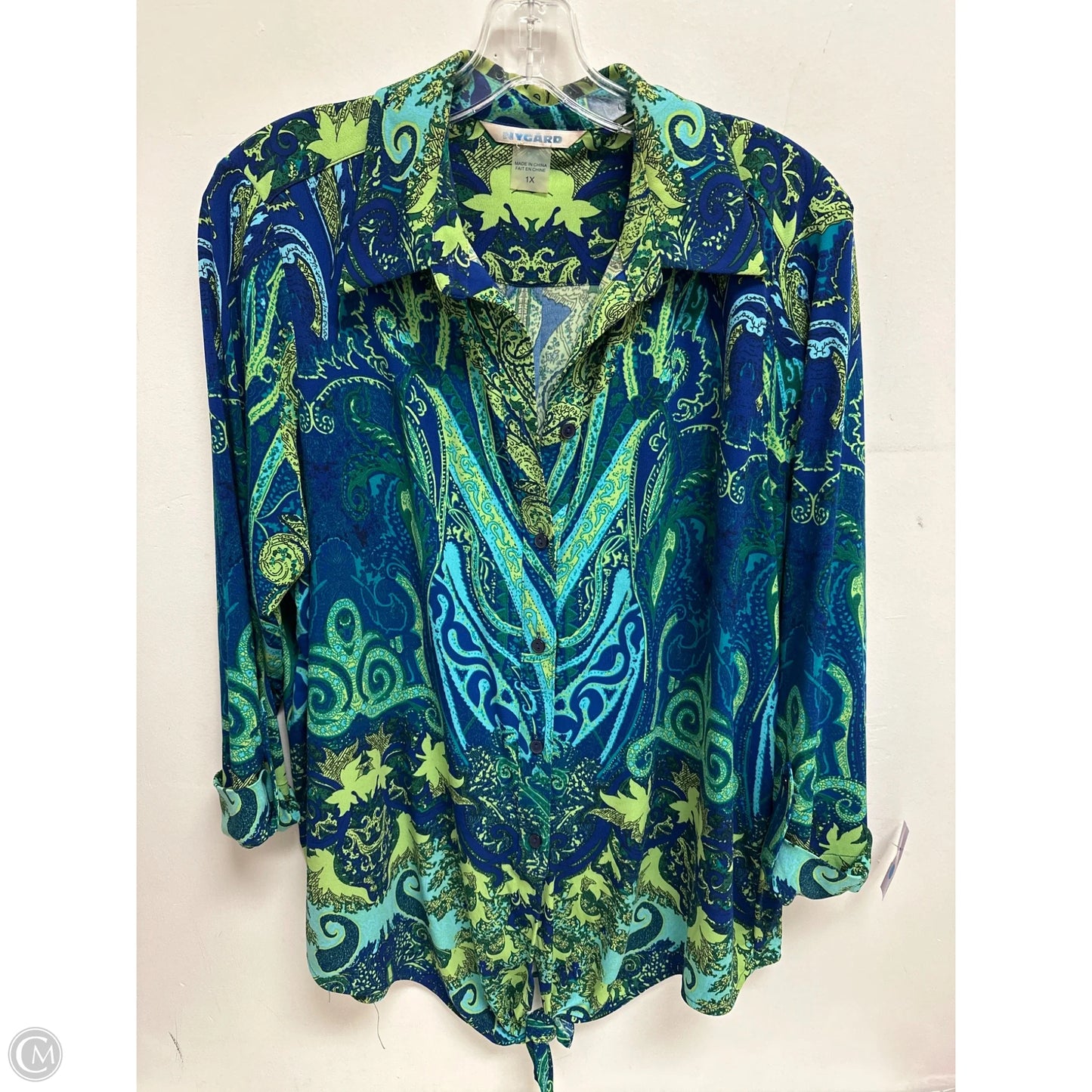 Top Long Sleeve By Nygard Peter In Blue & Green, Size: 1x