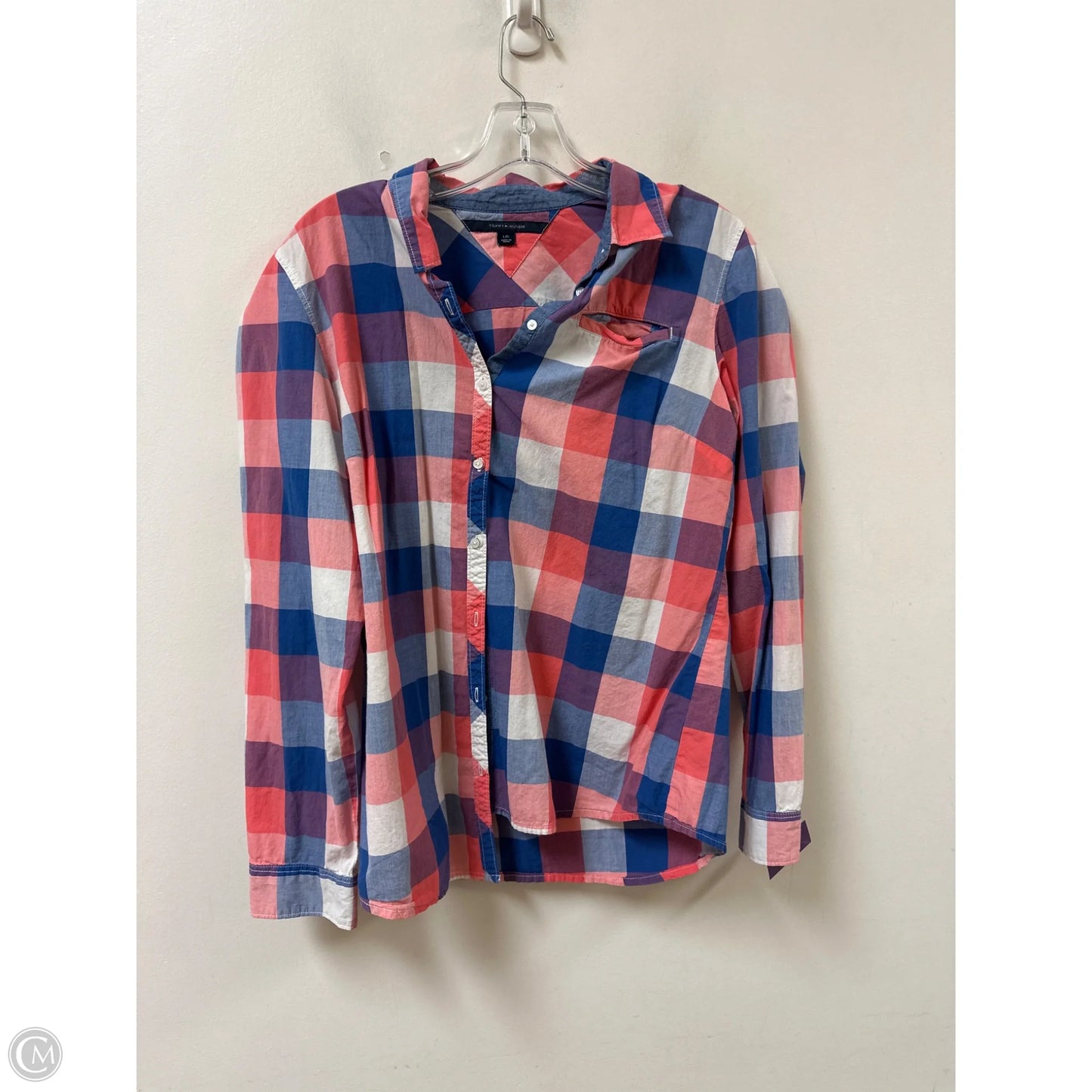 Top Long Sleeve By Tommy Hilfiger In Plaid Pattern, Size: L