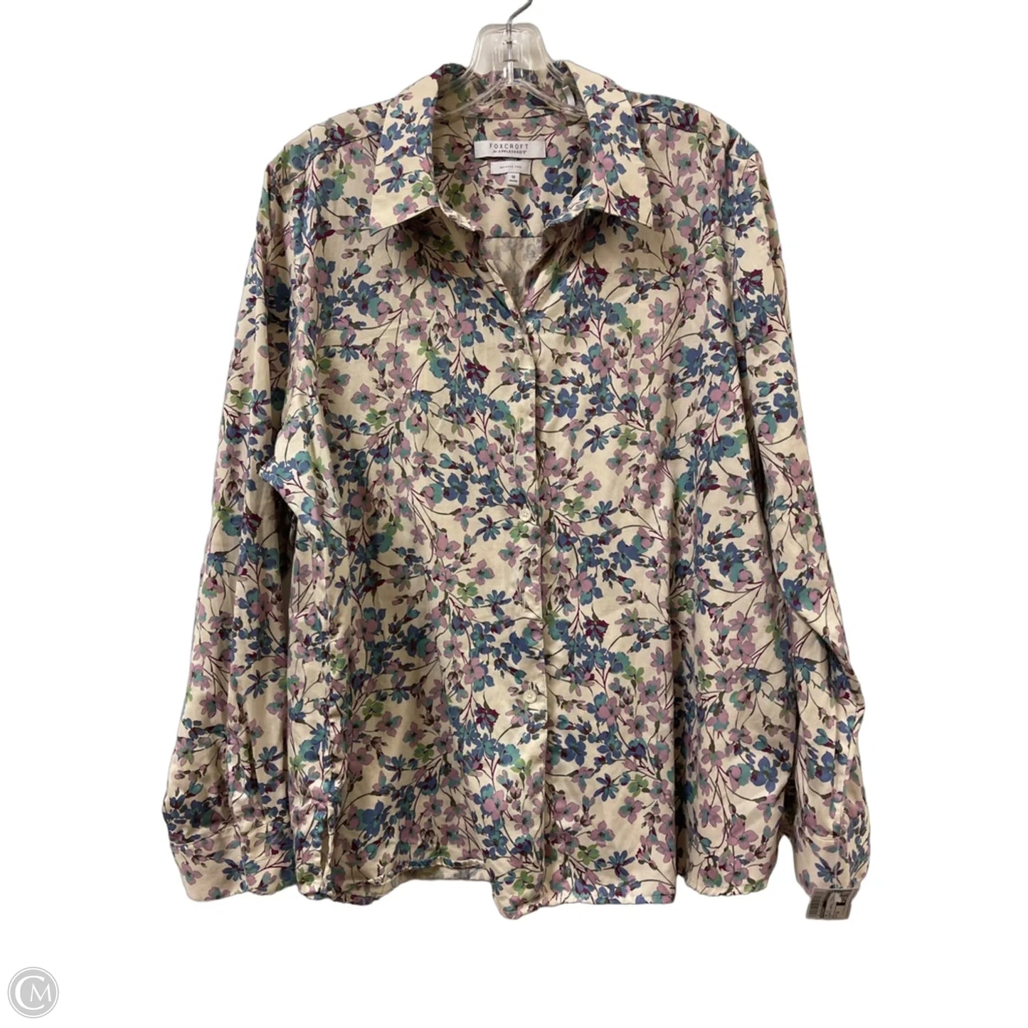 Top Long Sleeve By Foxcroft In Cream & Purple, Size: 2x