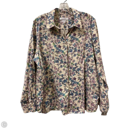 Top Long Sleeve By Foxcroft In Cream & Purple, Size: 2x