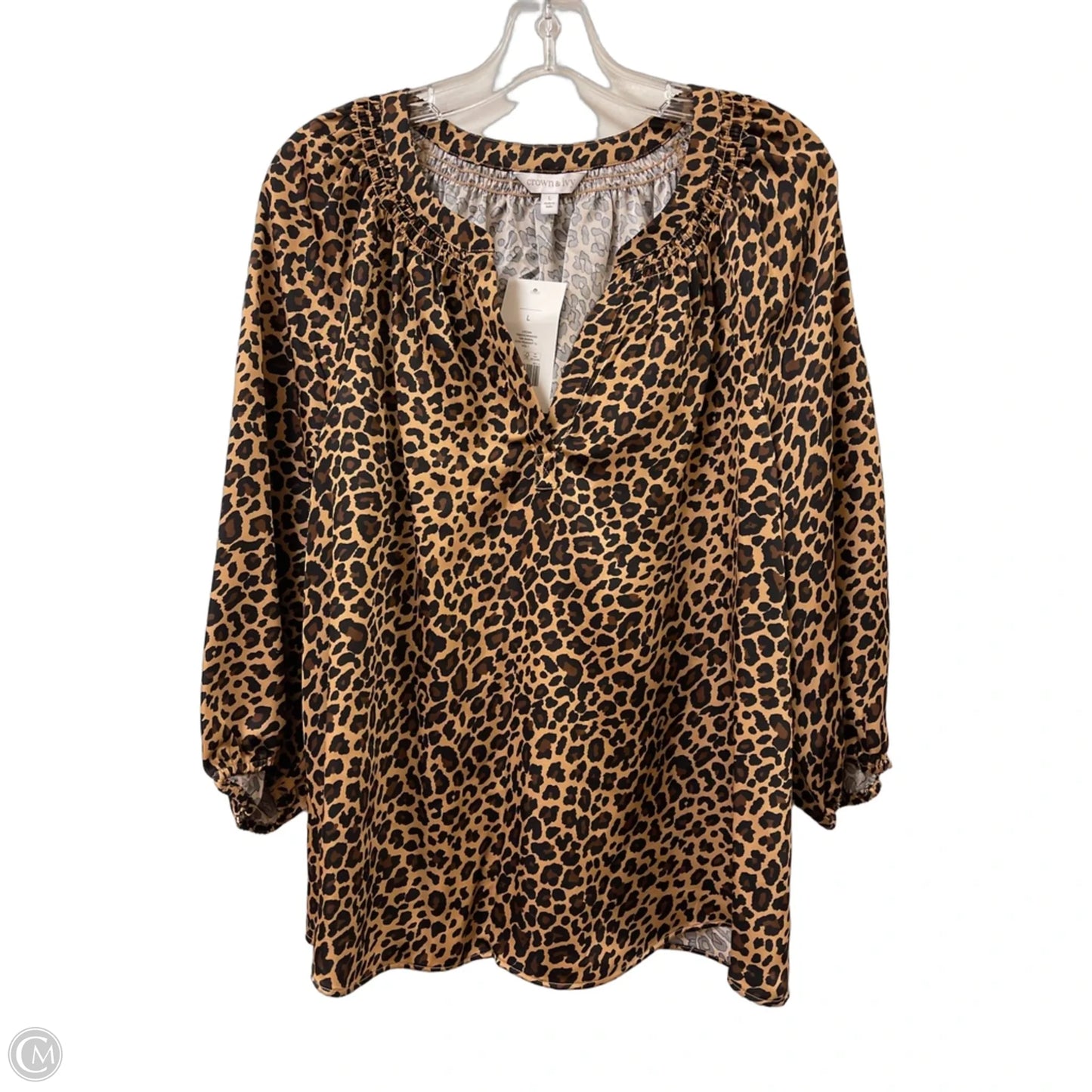Blouse Long Sleeve By Crown And Ivy In Animal Print, Size: L