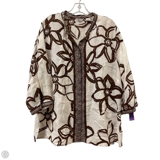 Blouse Long Sleeve By Laura Ashley In Brown, Size: 2x