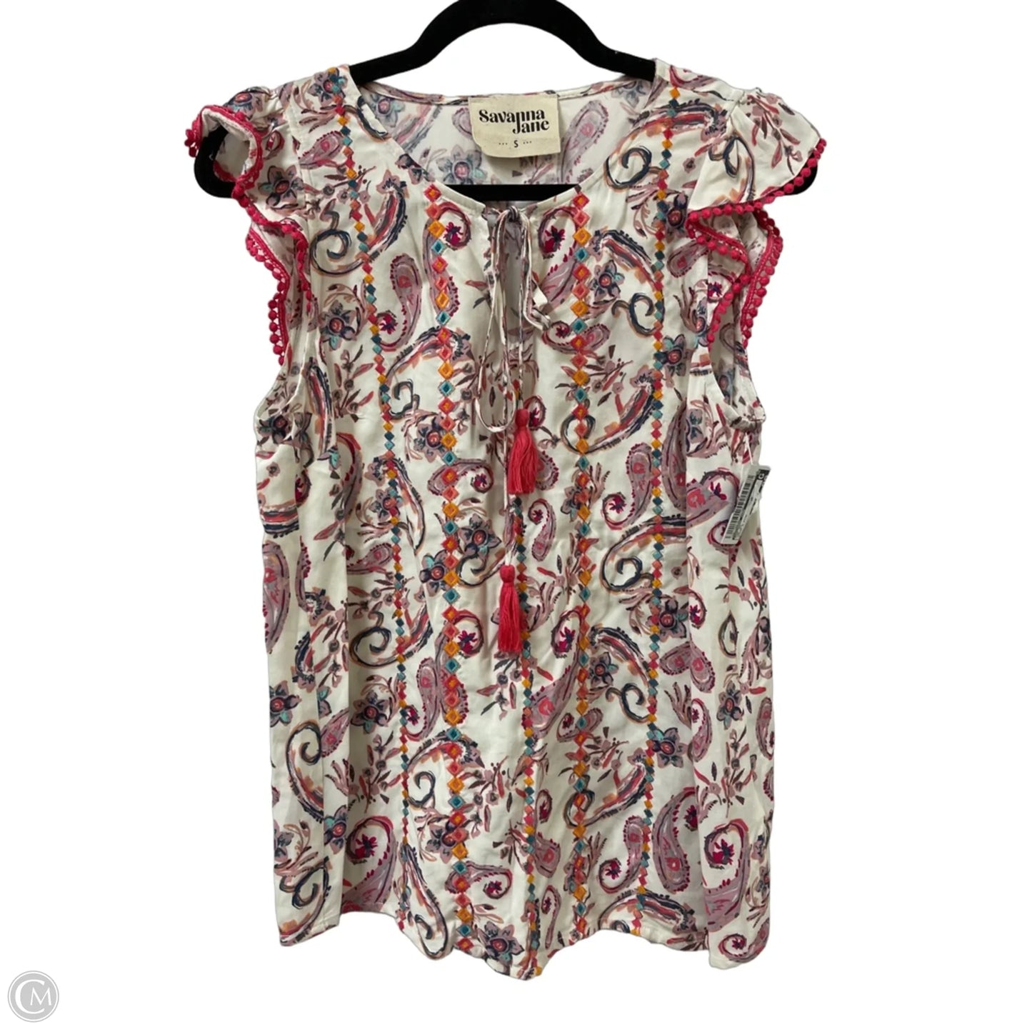 Top Short Sleeve By Savanna Jane In Cream & Pink, Size: S