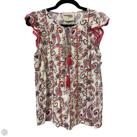 Top Short Sleeve By Savanna Jane In Cream & Pink, Size: S