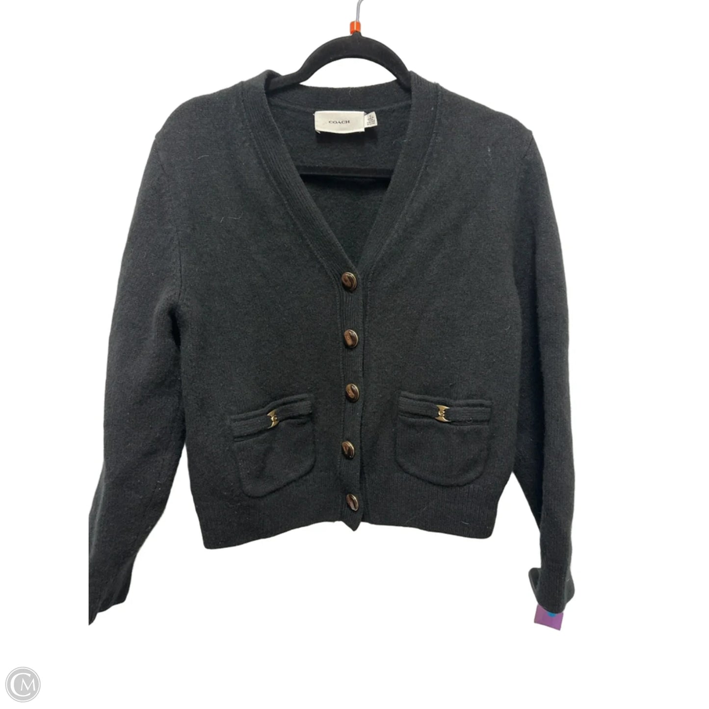Sweater Cardigan Designer By Coach In Black, Size: M