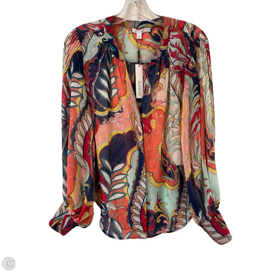 Blouse Long Sleeve By Chicos In Multi-colored, Size: S