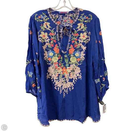 Blouse Designer By Johnny Was In Blue, Size: L