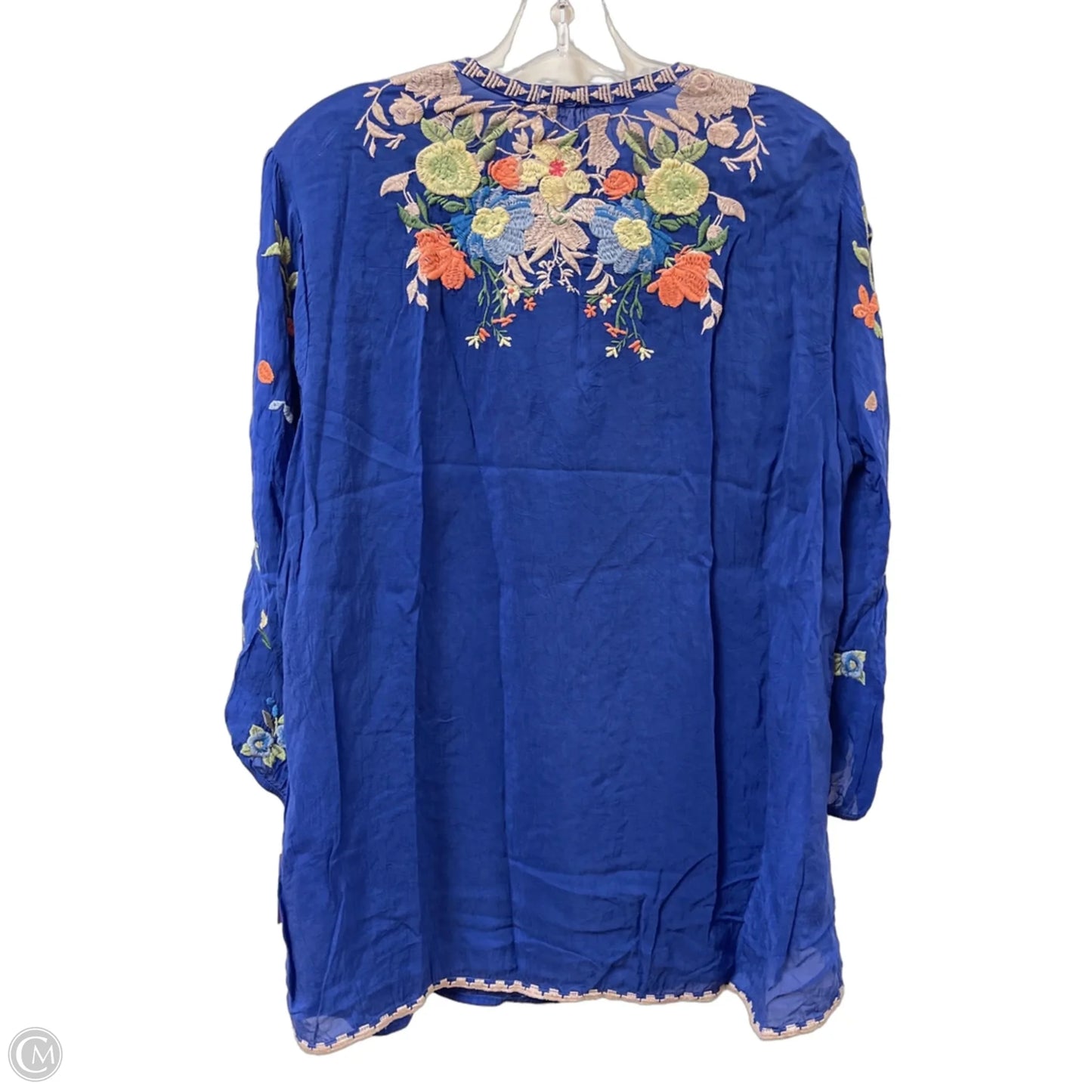 Blouse Designer By Johnny Was In Blue, Size: L