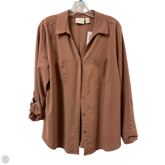 Blouse Long Sleeve By Chicos In Brown, Size: Xl