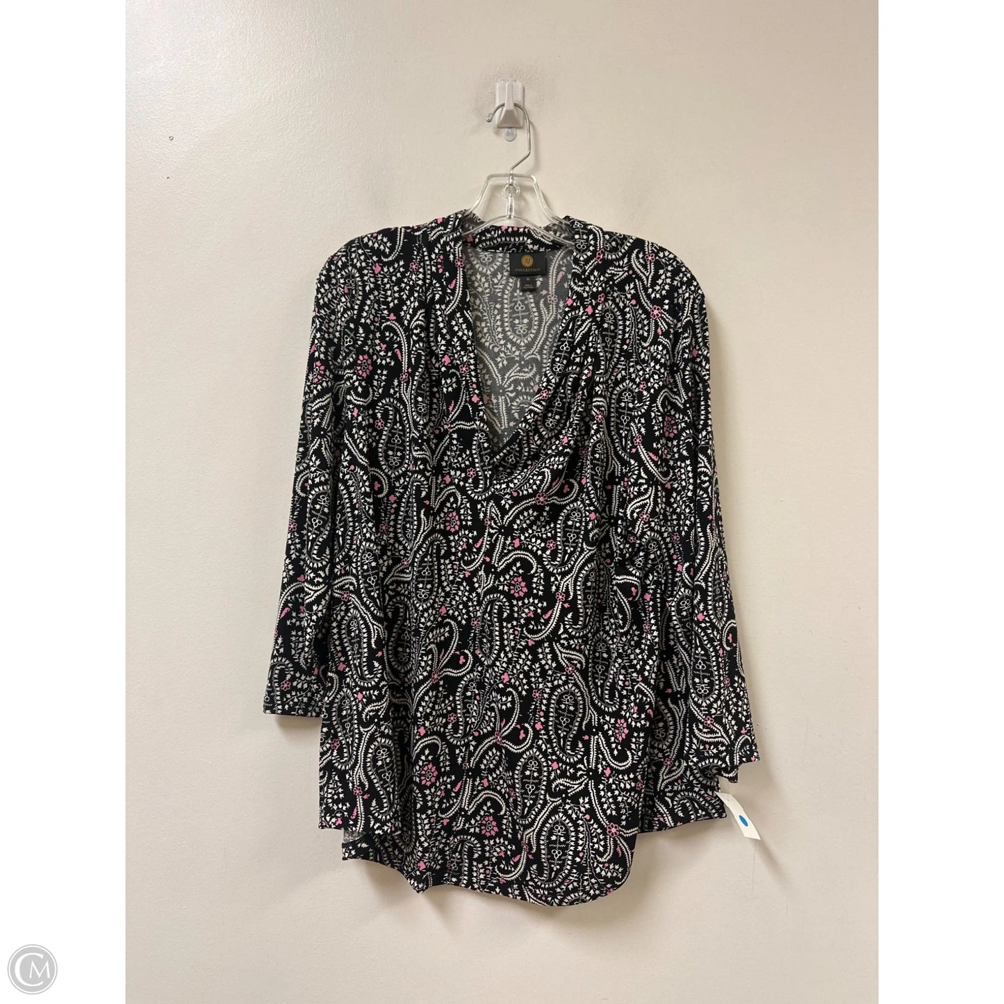 Top Long Sleeve By Jm Collections In Black & Pink, Size: Xl