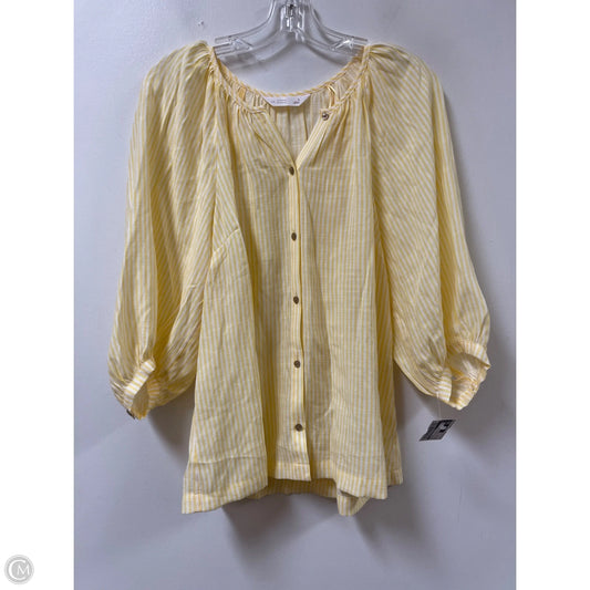 Top Long Sleeve By Lc Lauren Conrad In White & Yellow, Size: S