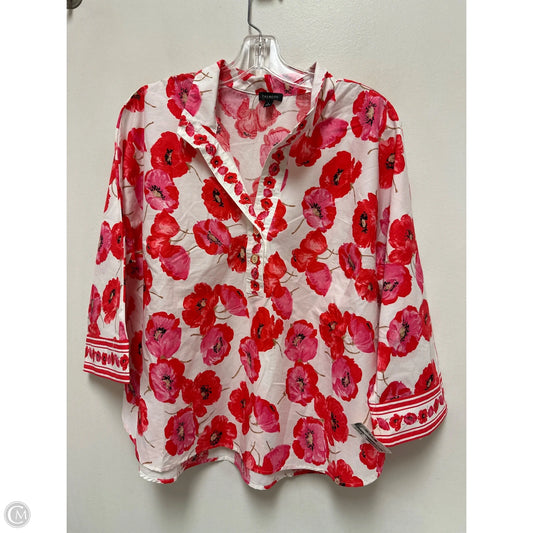 Top Long Sleeve By Talbots In Red & White, Size: L