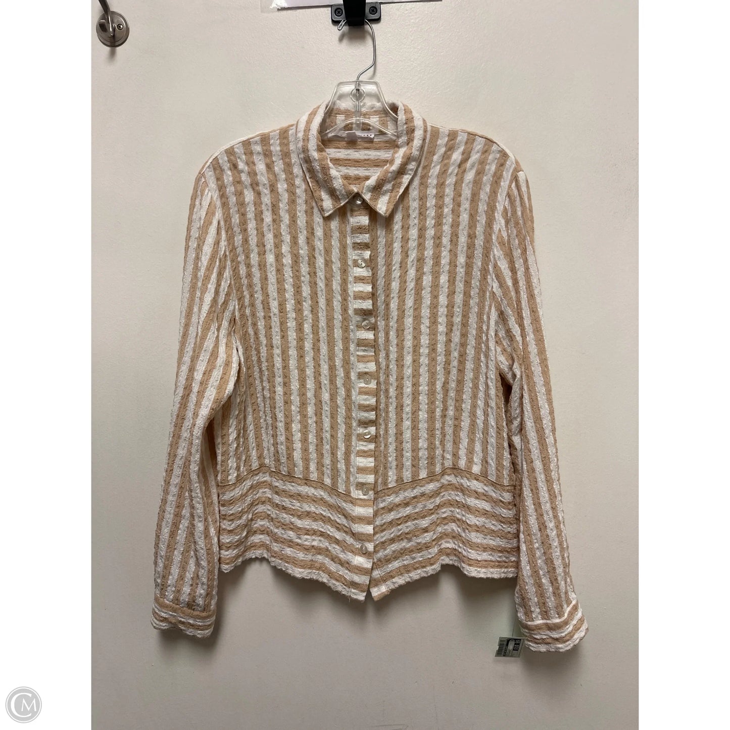 Top Long Sleeve By Jane And Delancey In Tan & White, Size: S