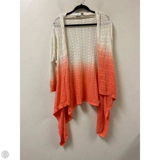 Sweater Cardigan By Cato In Orange & White, Size: L