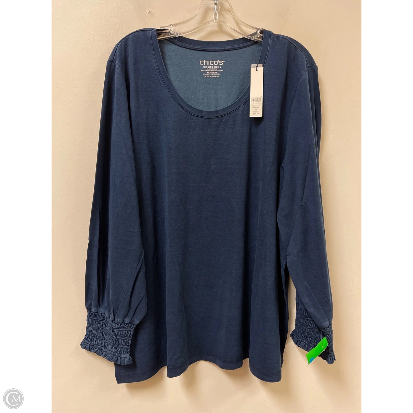 Top Long Sleeve By Chicos In Navy, Size: 2x
