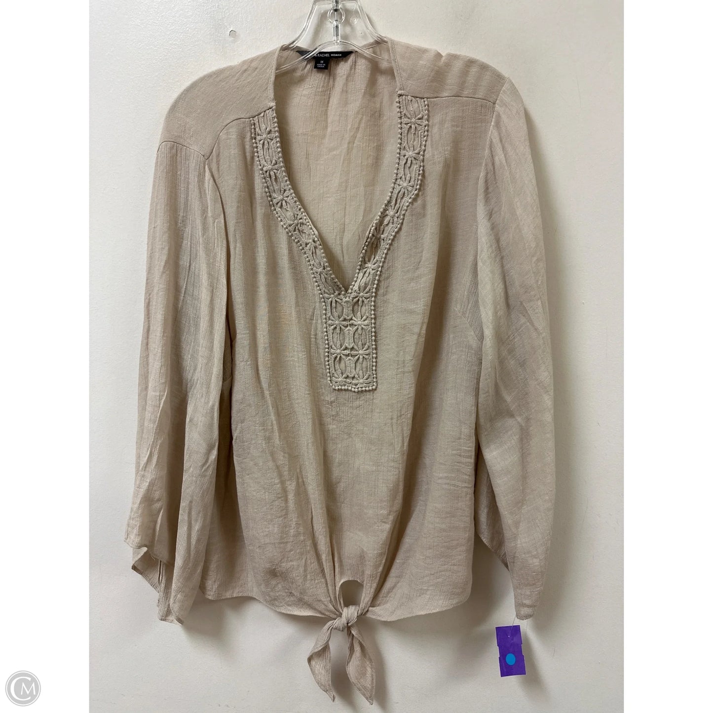 Top Long Sleeve By Zac And Rachel In Tan, Size: 1x