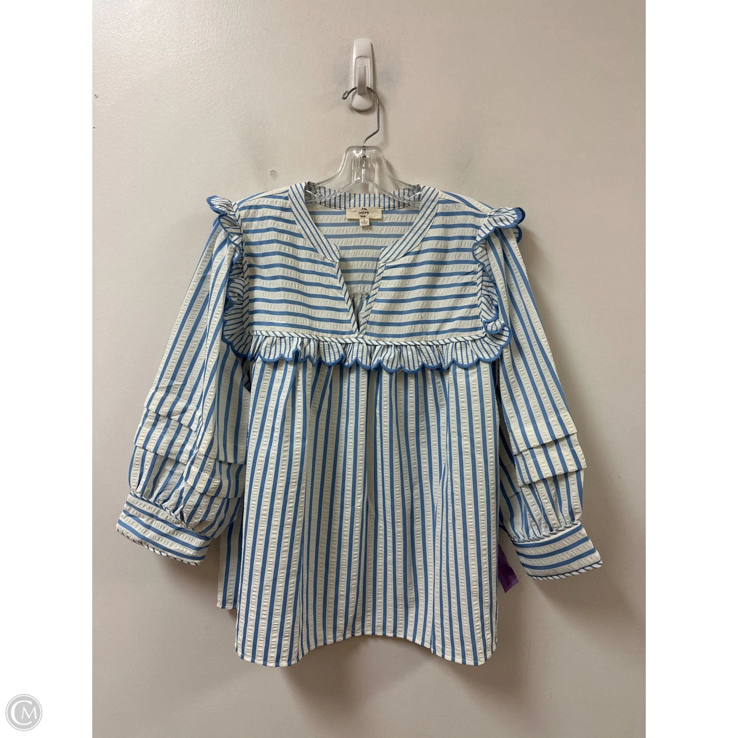 Top Long Sleeve By Entro In Blue & White, Size: S