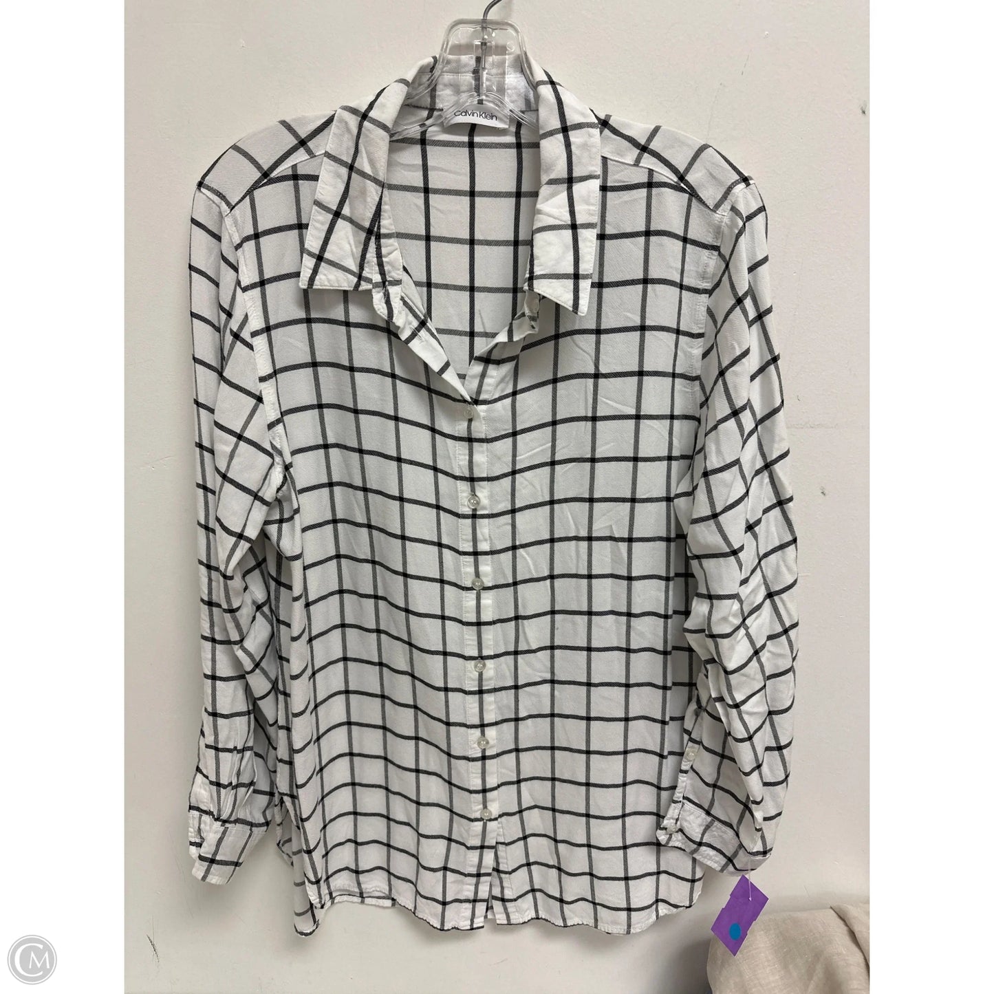 Blouse Long Sleeve By Calvin Klein In White, Size: S