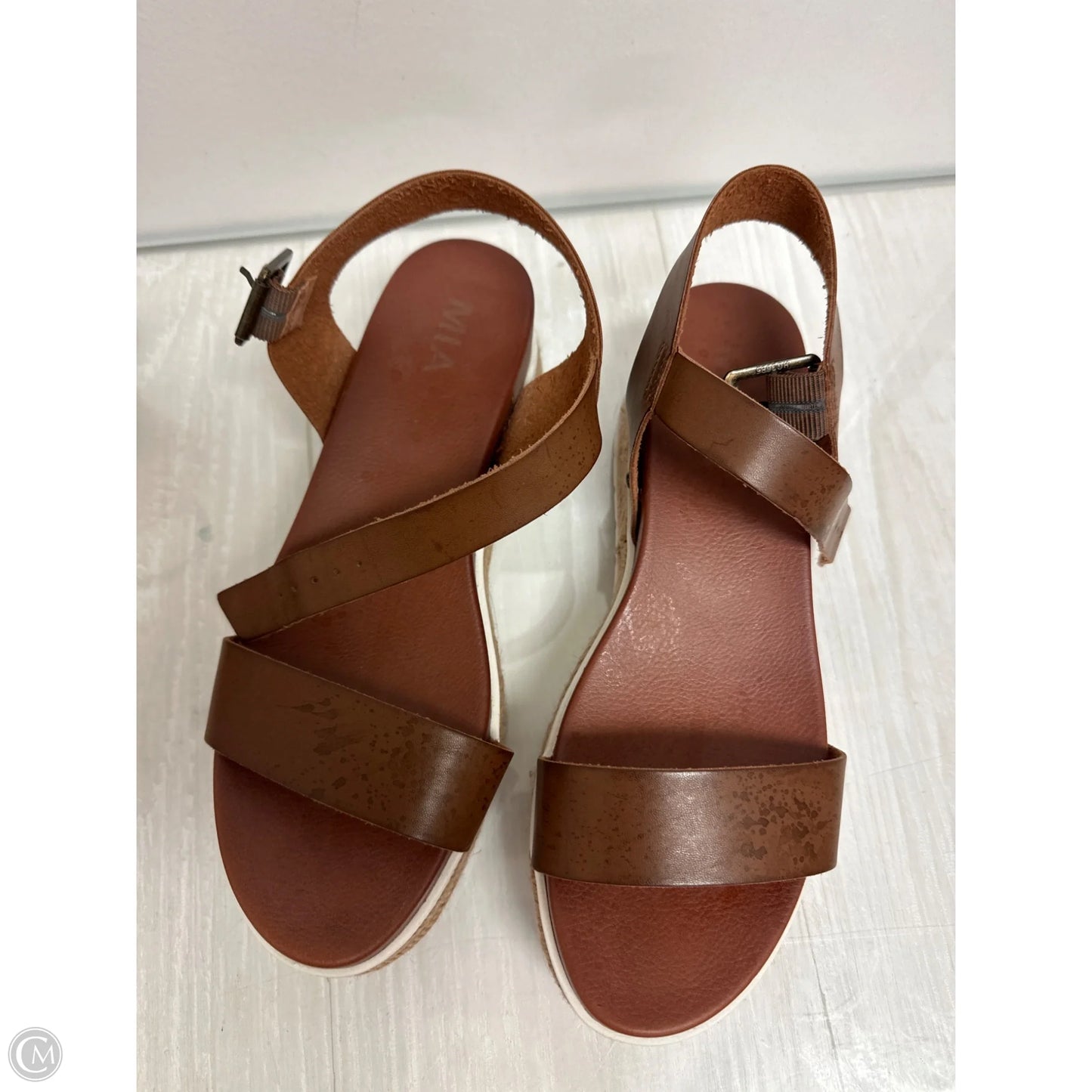 Sandals Heels Wedge By Mia In Tan, Size: 9