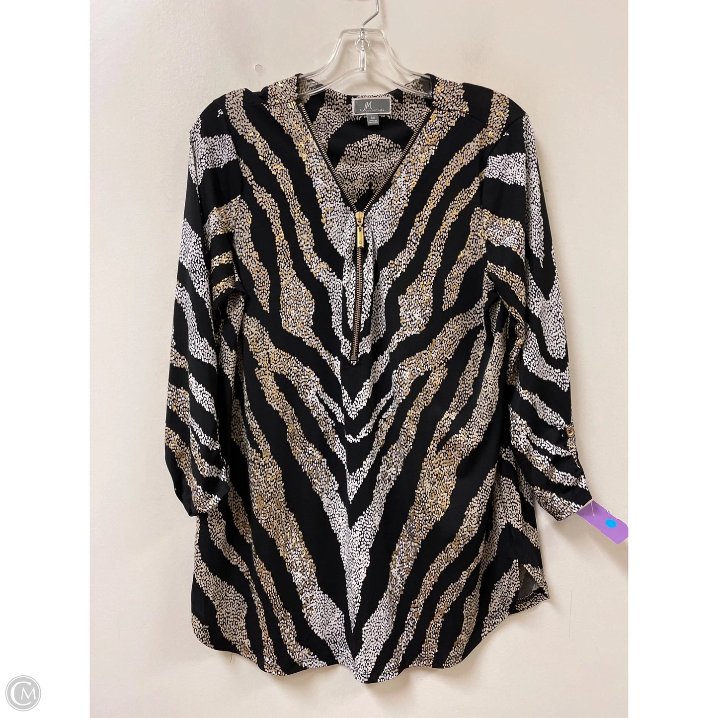 Top Long Sleeve By Jm Collections In Black & Cream, Size: M