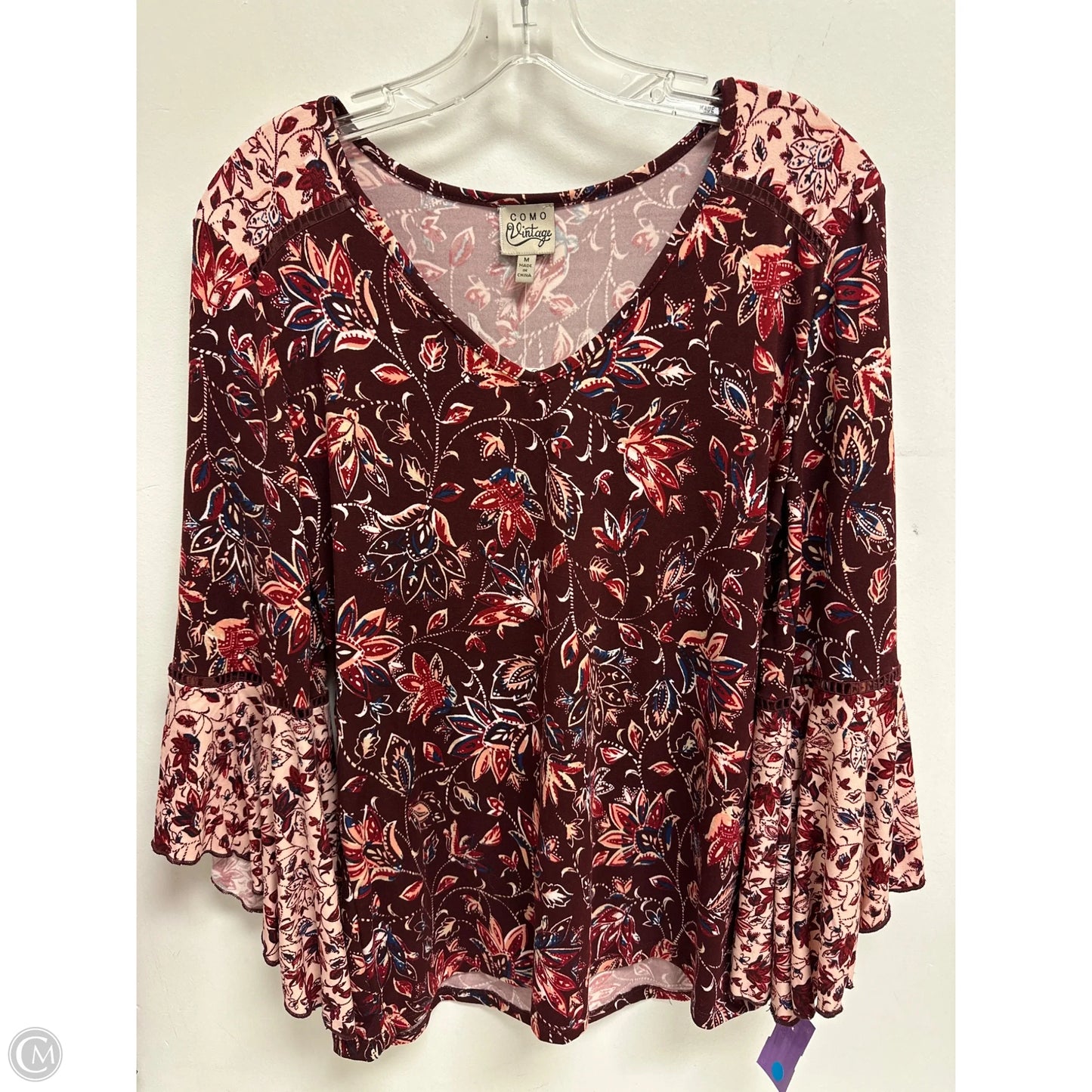 Top Long Sleeve By Como Vintage In Red, Size: M