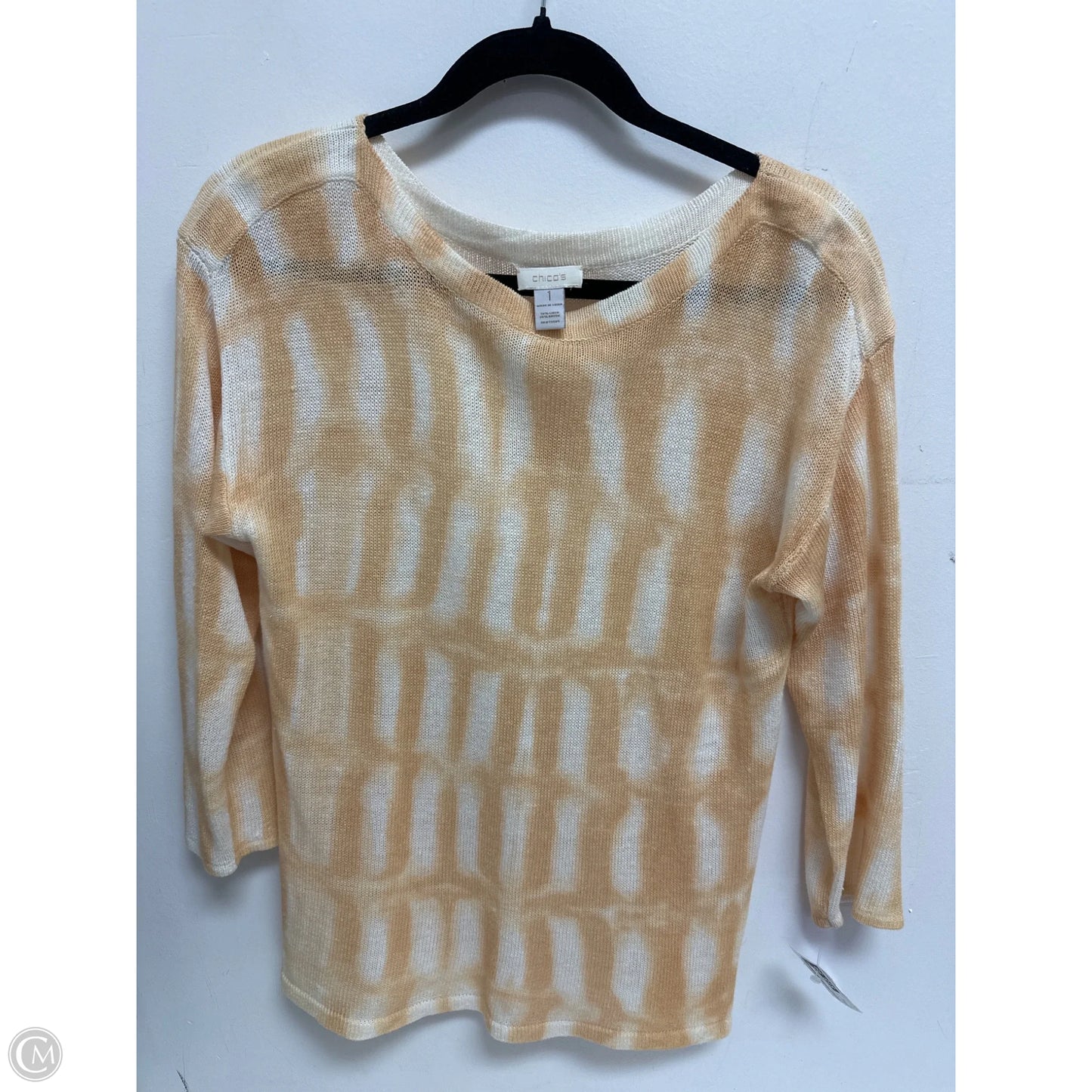 Sweater By Chicos In White & Yellow, Size: M