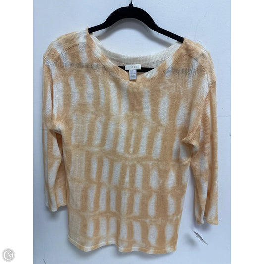 Sweater By Chicos In White & Yellow, Size: M