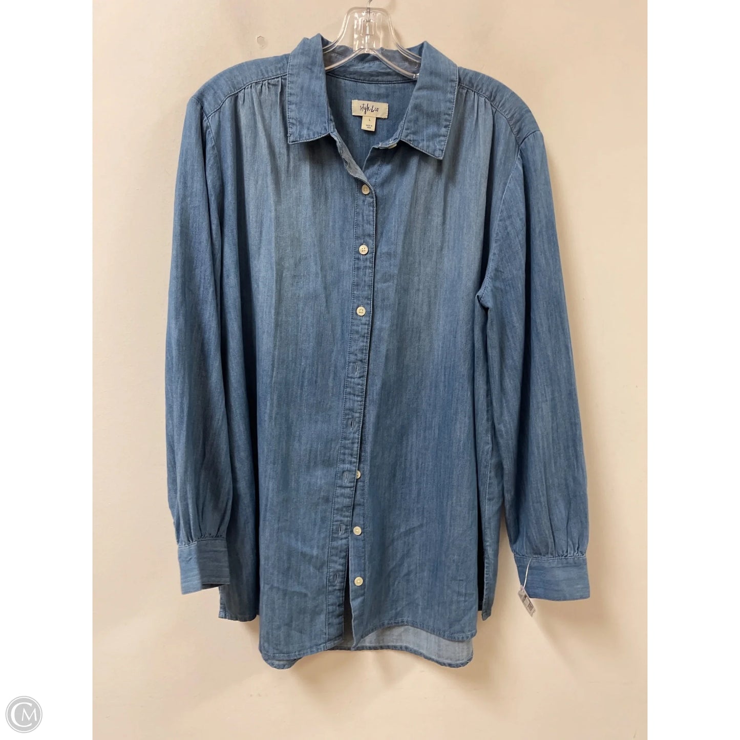 Blouse Long Sleeve By Style And Company In Blue Denim, Size: L