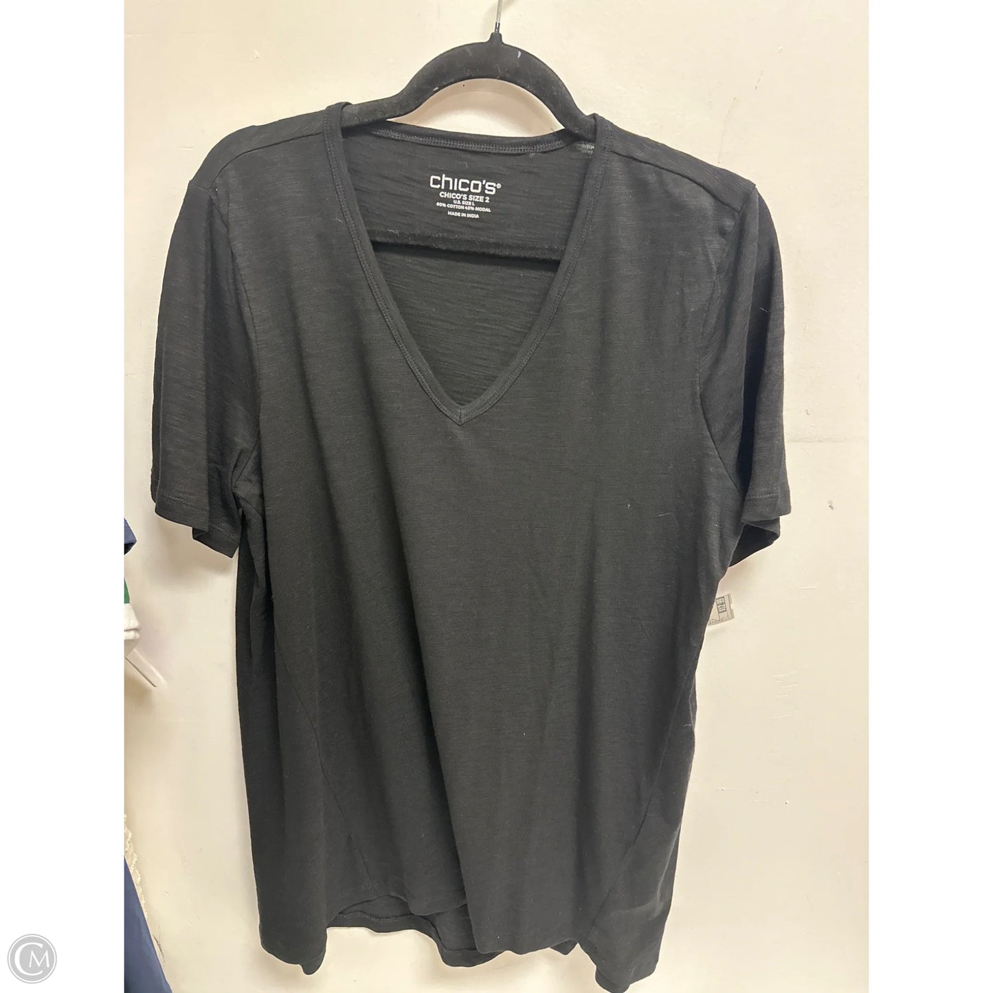Top Short Sleeve By Chicos In Black, Size: L