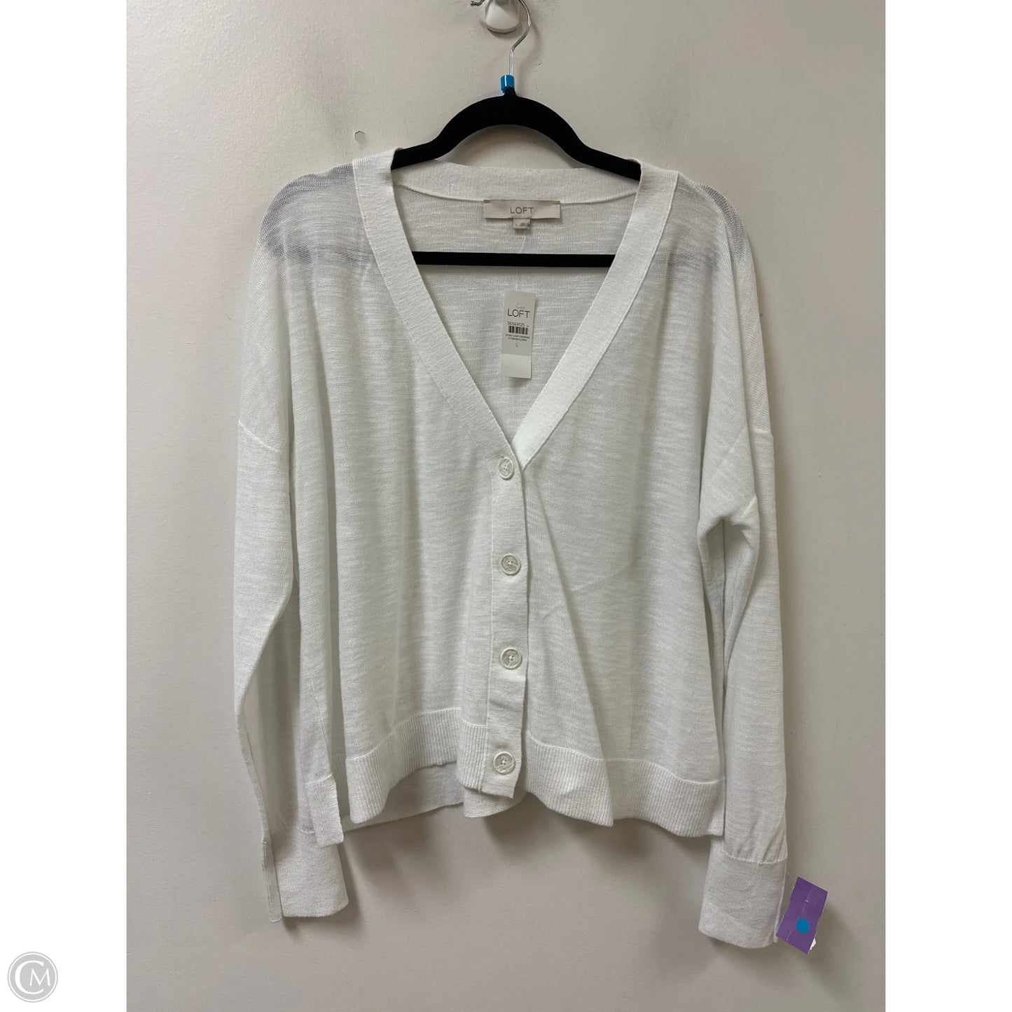 Sweater Cardigan By Loft In White, Size: L