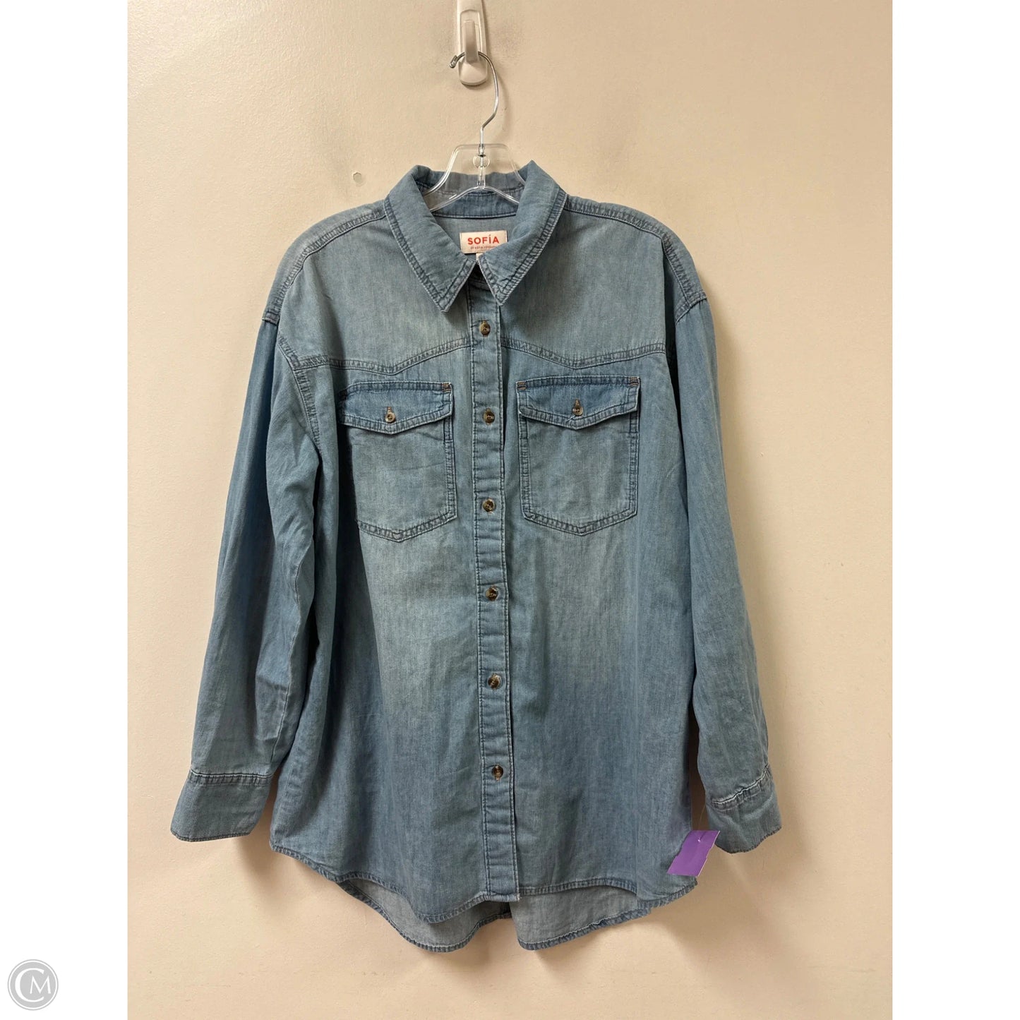 Blouse Long Sleeve By Sofia By Sofia Vergara In Blue, Size: M