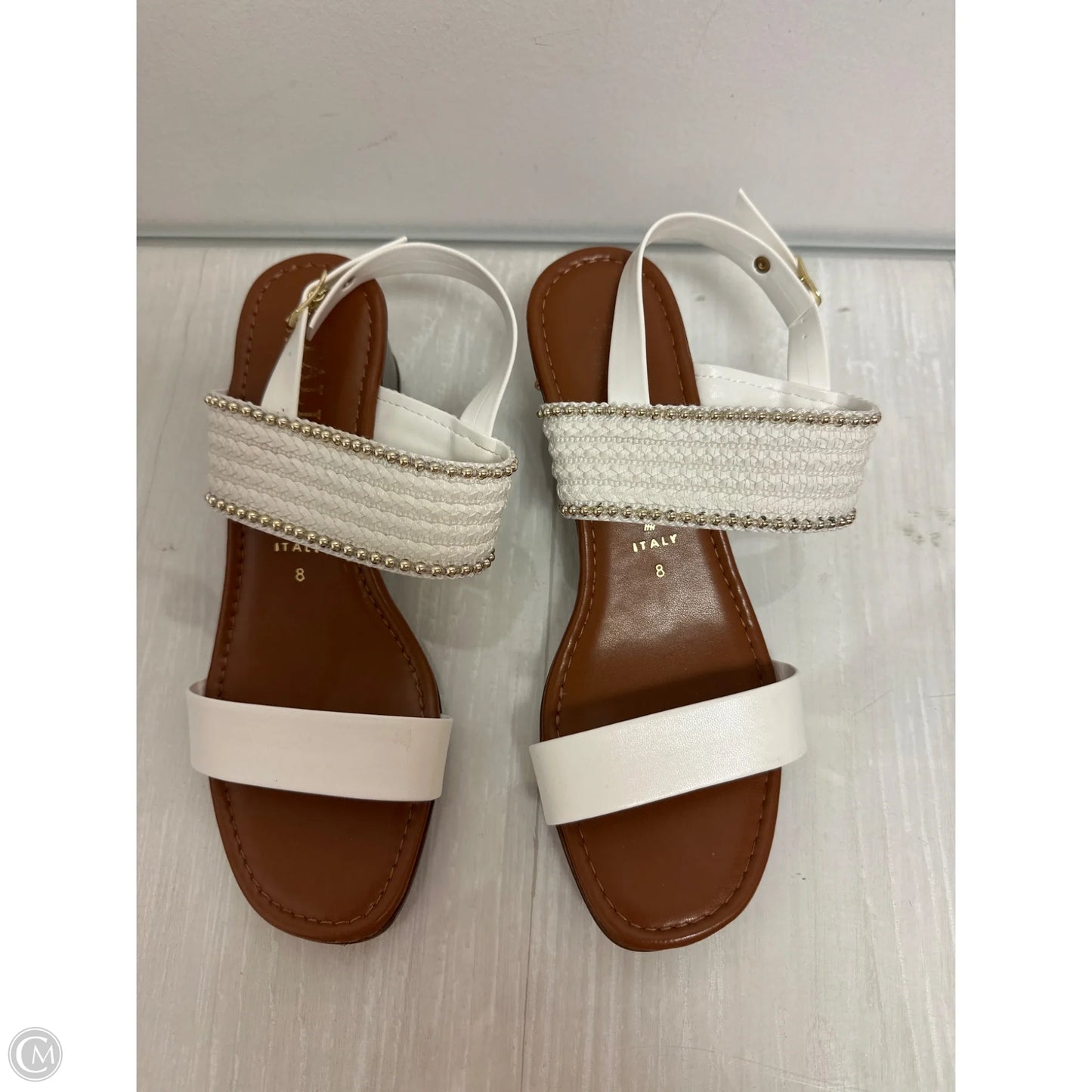 Sandals Heels Block By Italian Shoemakers In White, Size: 8
