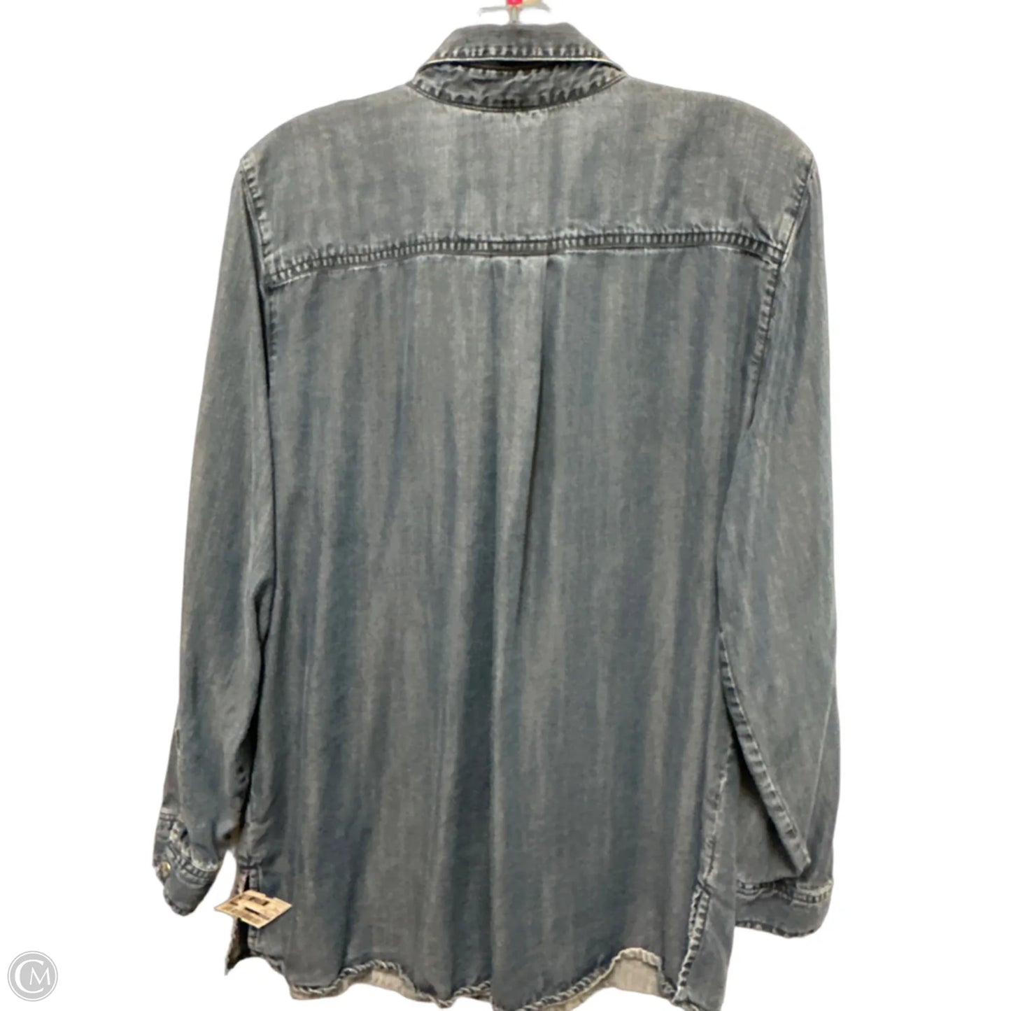 Blouse Long Sleeve By Chicos In Blue Denim, Size: L
