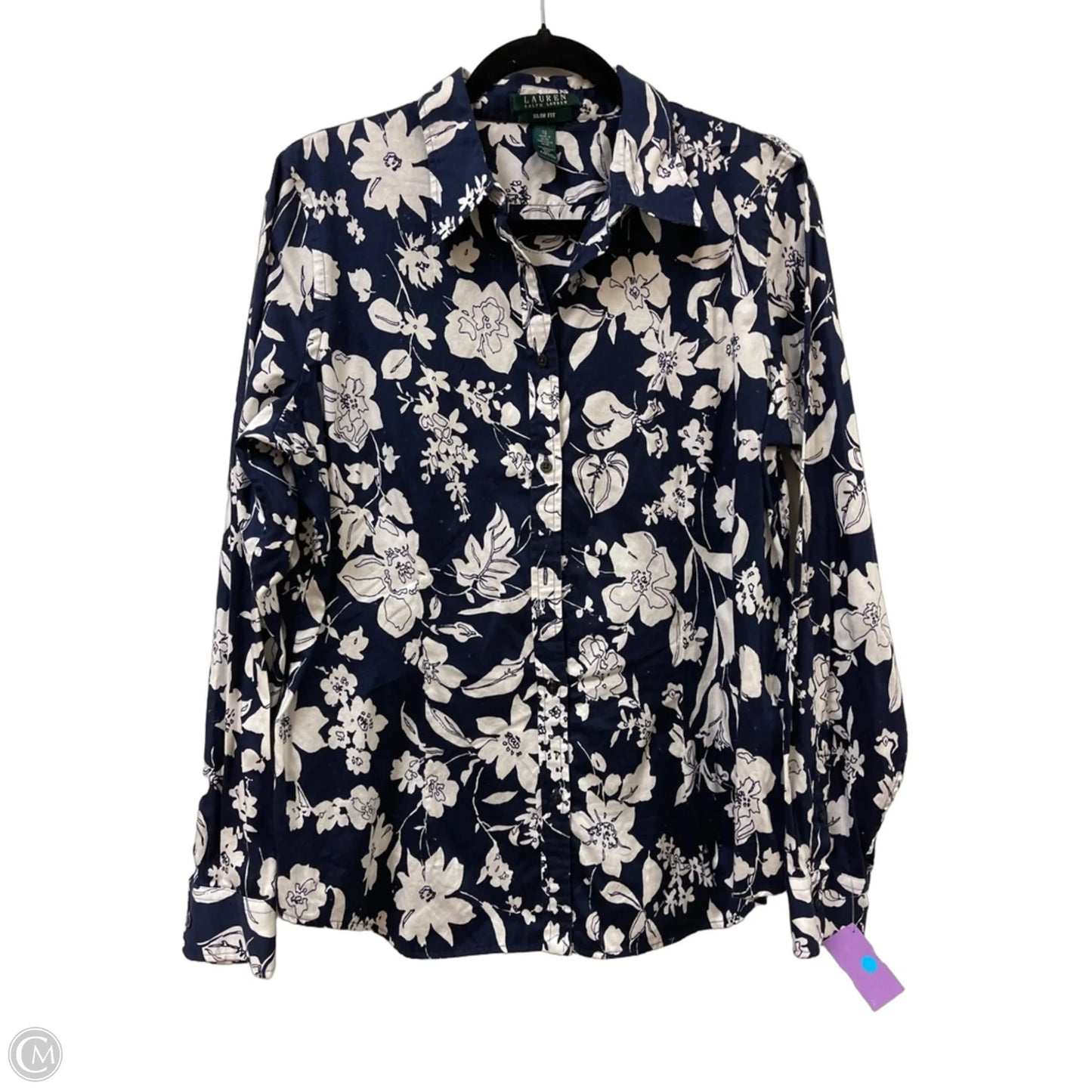Blouse Long Sleeve By Lauren By Ralph Lauren In Navy, Size: Xl