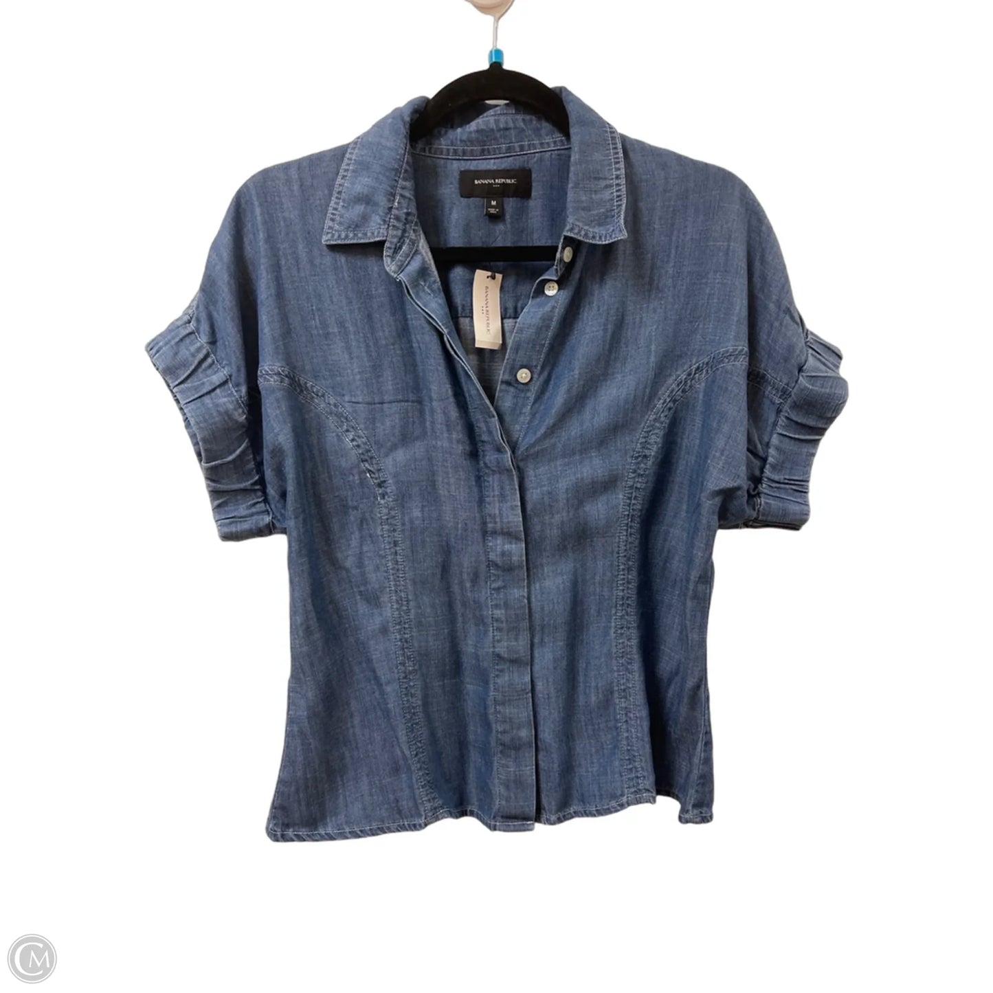 Blouse Short Sleeve By Banana Republic In Blue, Size: M